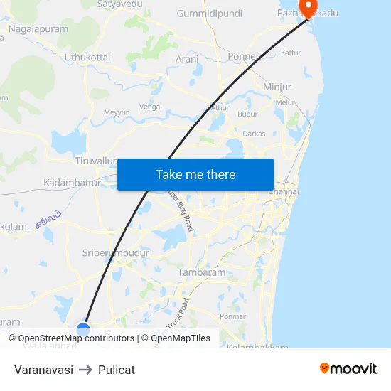 Varanavasi to Pulicat map