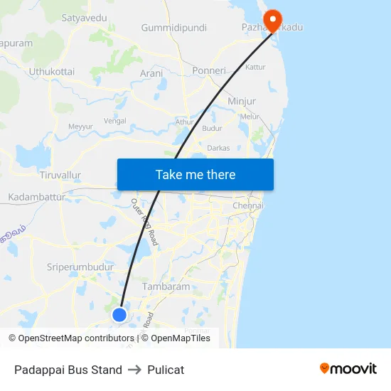 Padappai Bus Stand to Pulicat map
