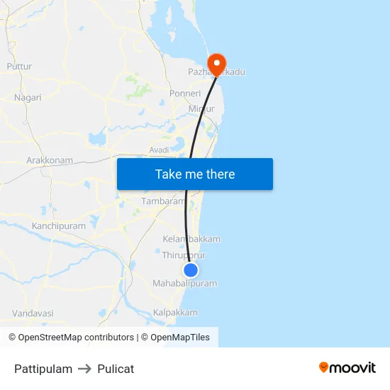 Pattipulam to Pulicat map
