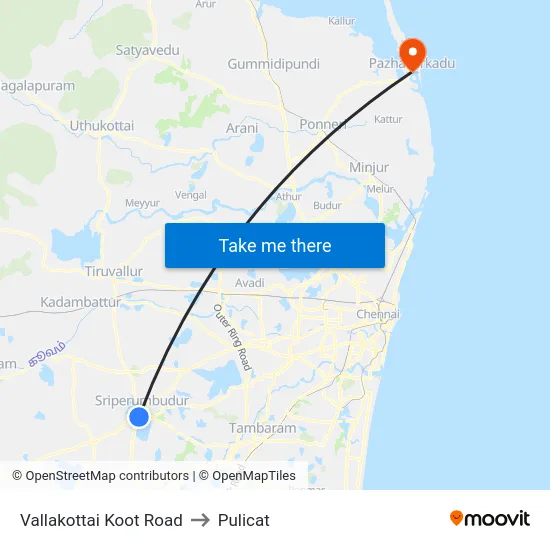 Vallakottai Koot Road to Pulicat map