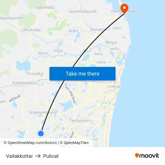 Vallakkottai to Pulicat map