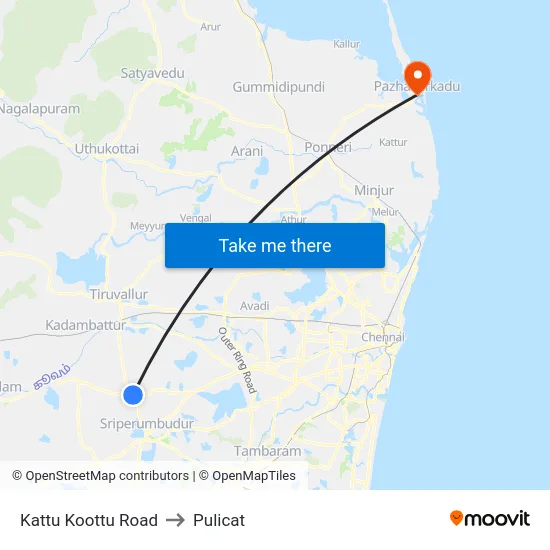 Kattu Koottu Road to Pulicat map