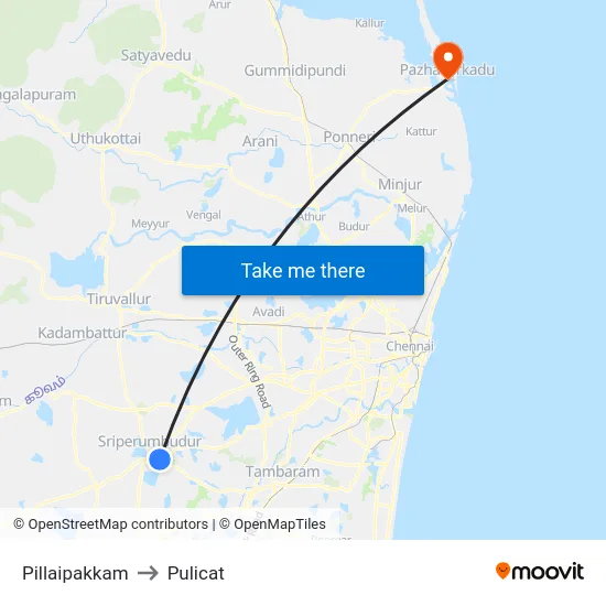 Pillaipakkam to Pulicat map