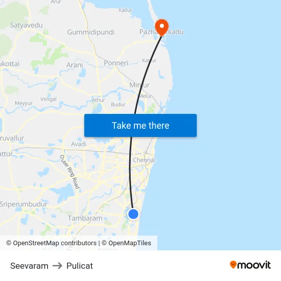 Seevaram to Pulicat map