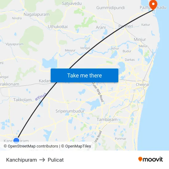 Kanchipuram to Pulicat map