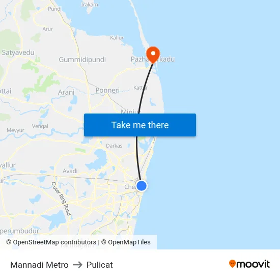 Mannadi Metro to Pulicat map