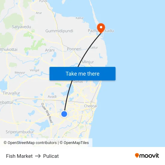Fish Market to Pulicat map