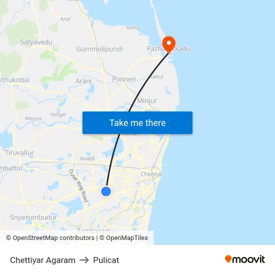 Chettiyar Agaram to Pulicat map