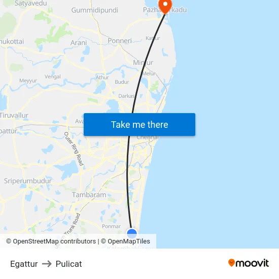 Egattur to Pulicat map