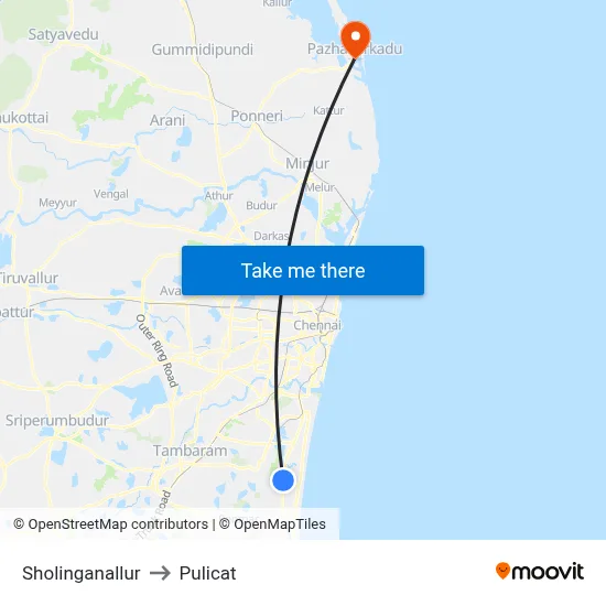 Sholinganallur to Pulicat map