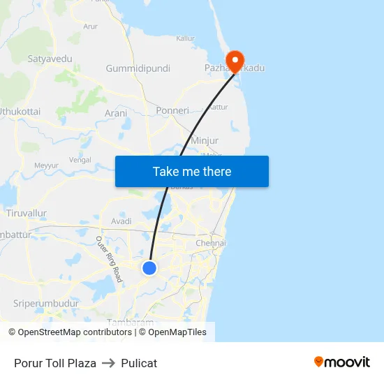 Porur Toll Plaza to Pulicat map