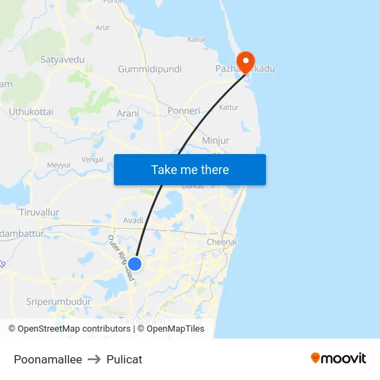 Poonamallee to Pulicat map