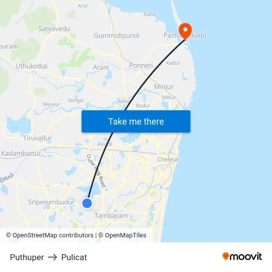 Puthuper to Pulicat map