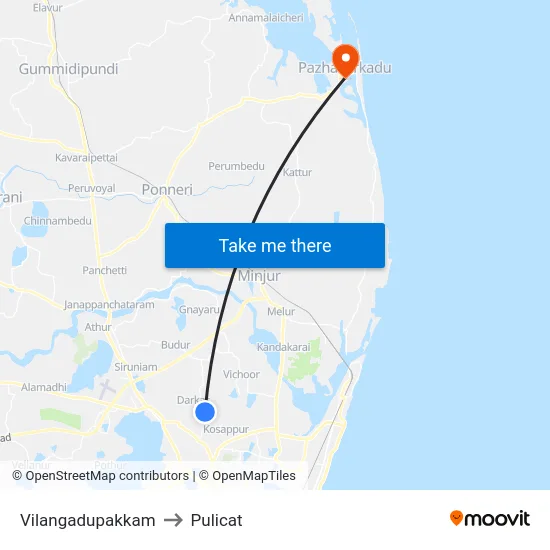 Vilangadupakkam to Pulicat map