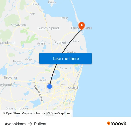 Ayapakkam to Pulicat map