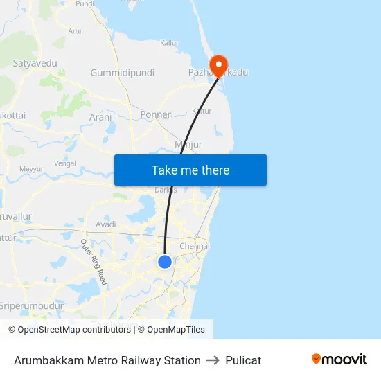 Arumbakkam Metro Railway Station to Pulicat map