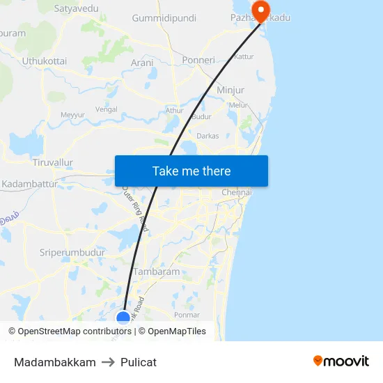 Madambakkam to Pulicat map