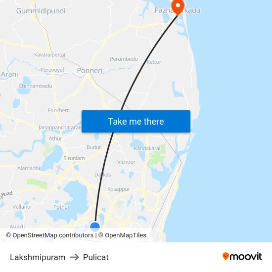 Lakshmipuram to Pulicat map