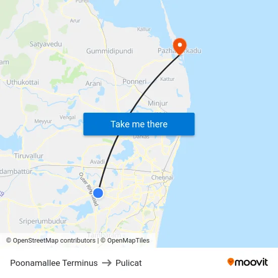 Poonamallee Terminus to Pulicat map