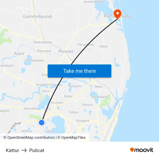 Kattur to Pulicat map
