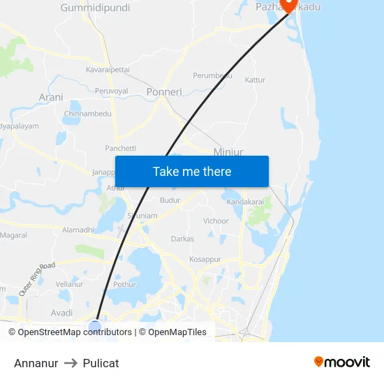 Annanur to Pulicat map