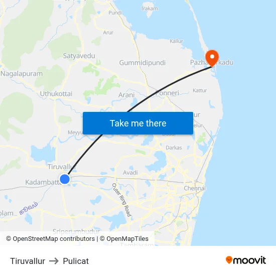 Tiruvallur to Pulicat map