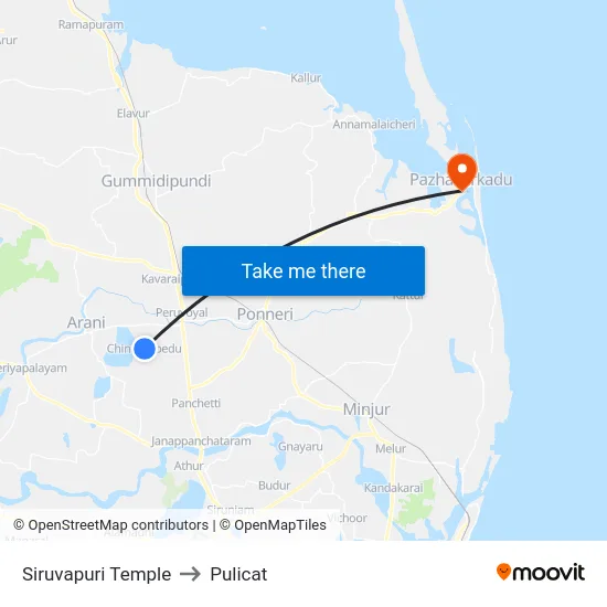 Siruvapuri Temple to Pulicat map