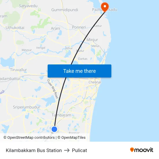 Kilambakkam Bus Station to Pulicat map