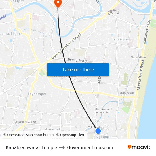 Kapaleeshwarar Temple to Government museum map