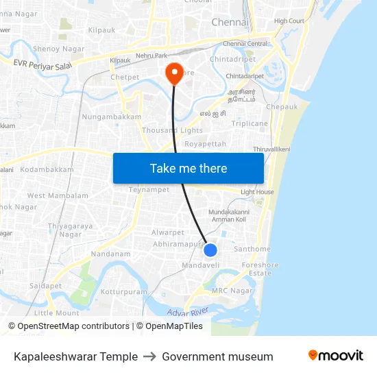 Kapaleeshwarar Temple to Government museum map