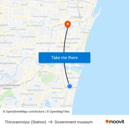 Thiruvanmiyur (Station) to Government museum map