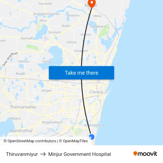 Thiruvanmiyur to Minjur Government Hospital map