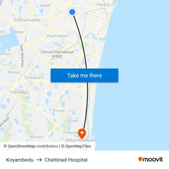 Koyambedu to Chettinad Hospital map