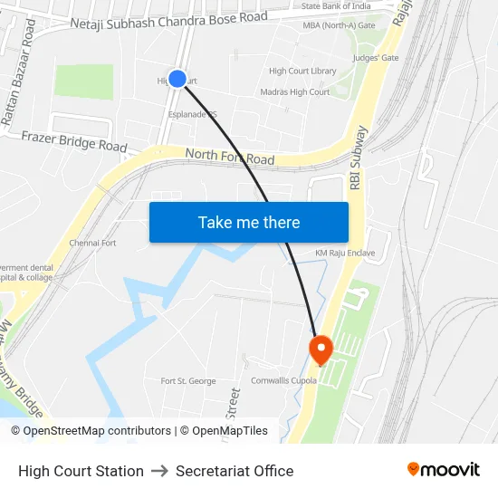 High Court Station to Secretariat Office map