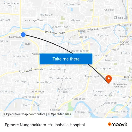 Egmore Nungabakkam to Isabella Hospital map