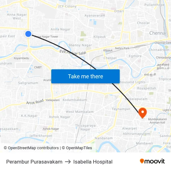 पेरम्बुर पुरासावकम to इसाबेला हॉस्पिटल map