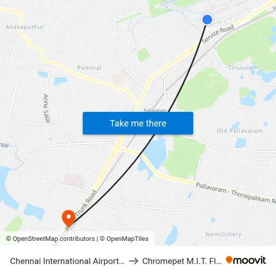 Chennai International Airport (MAA) to Chromepet M.I.T. Flyover map