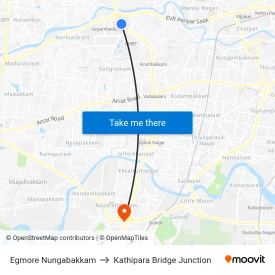 Egmore Nungabakkam to Kathipara Bridge Junction map