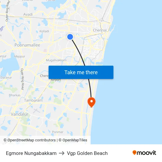 Egmore Nungabakkam to Vgp Golden Beach map