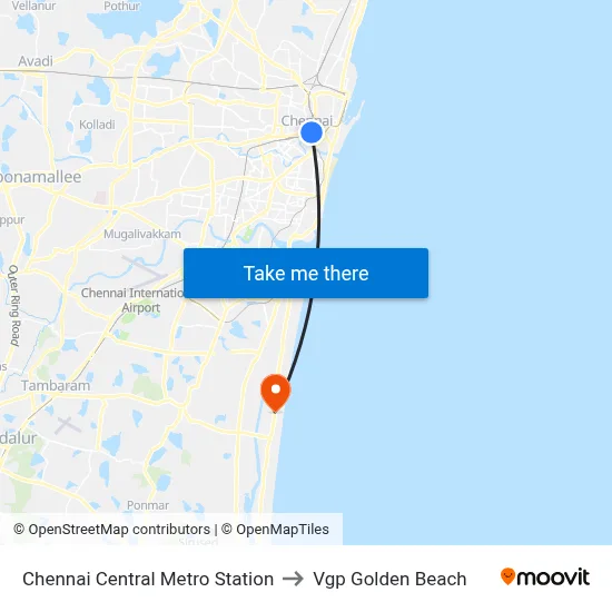 Chennai Central Metro Station to Vgp Golden Beach map