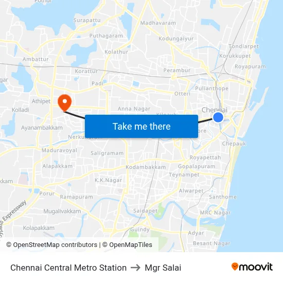 Chennai Central Metro Station to Mgr Salai map