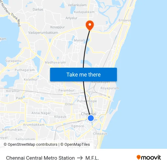 Chennai Central Metro Station to M.F.L. map