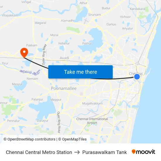 Chennai Central Metro Station to Purasawalkam Tank map