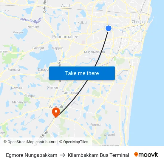 Egmore Nungabakkam to Kilambakkam Bus Terminal map