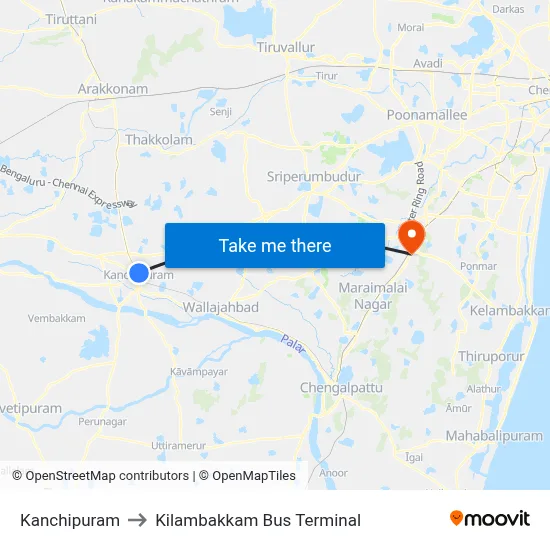Kanchipuram to Kilambakkam Bus Terminal map