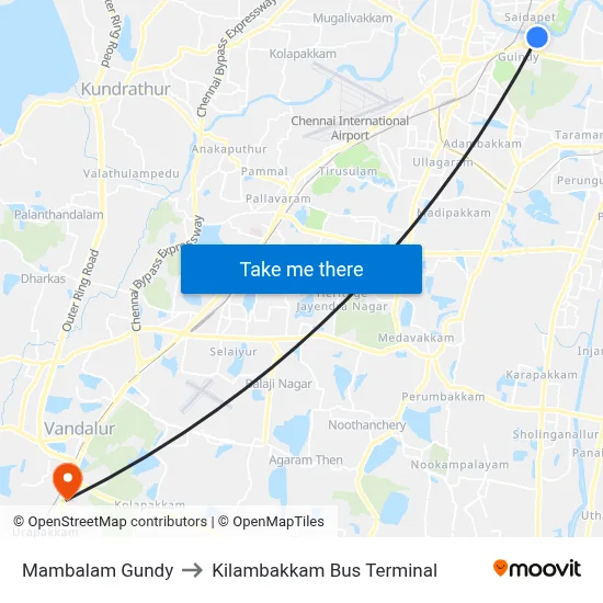 Mambalam Gundy to Kilambakkam Bus Terminal map