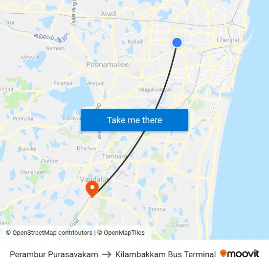 Perambur Purasavakam to Kilambakkam Bus Terminal map