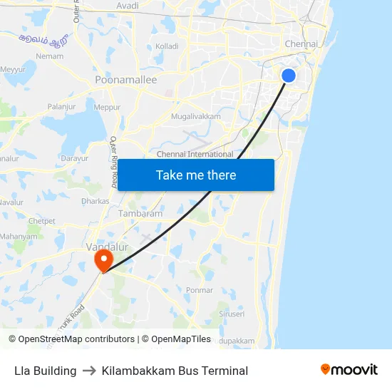 Lla Building to Kilambakkam Bus Terminal map