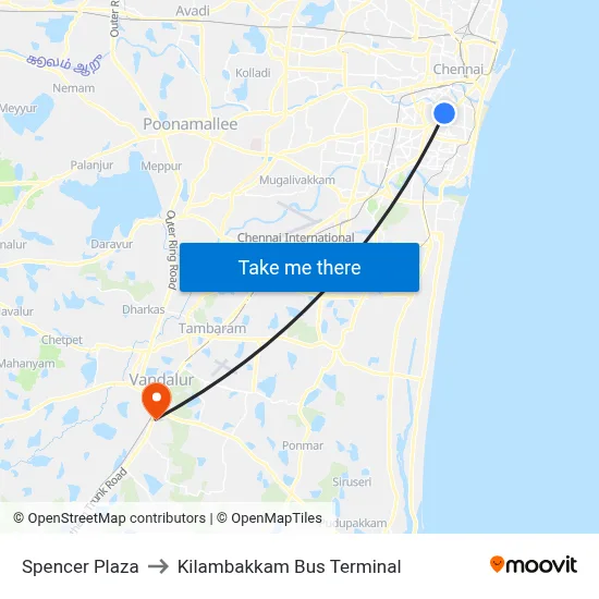 Spencer Plaza to Kilambakkam Bus Terminal map