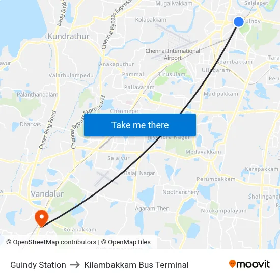 Guindy Station to Kilambakkam Bus Terminal map
